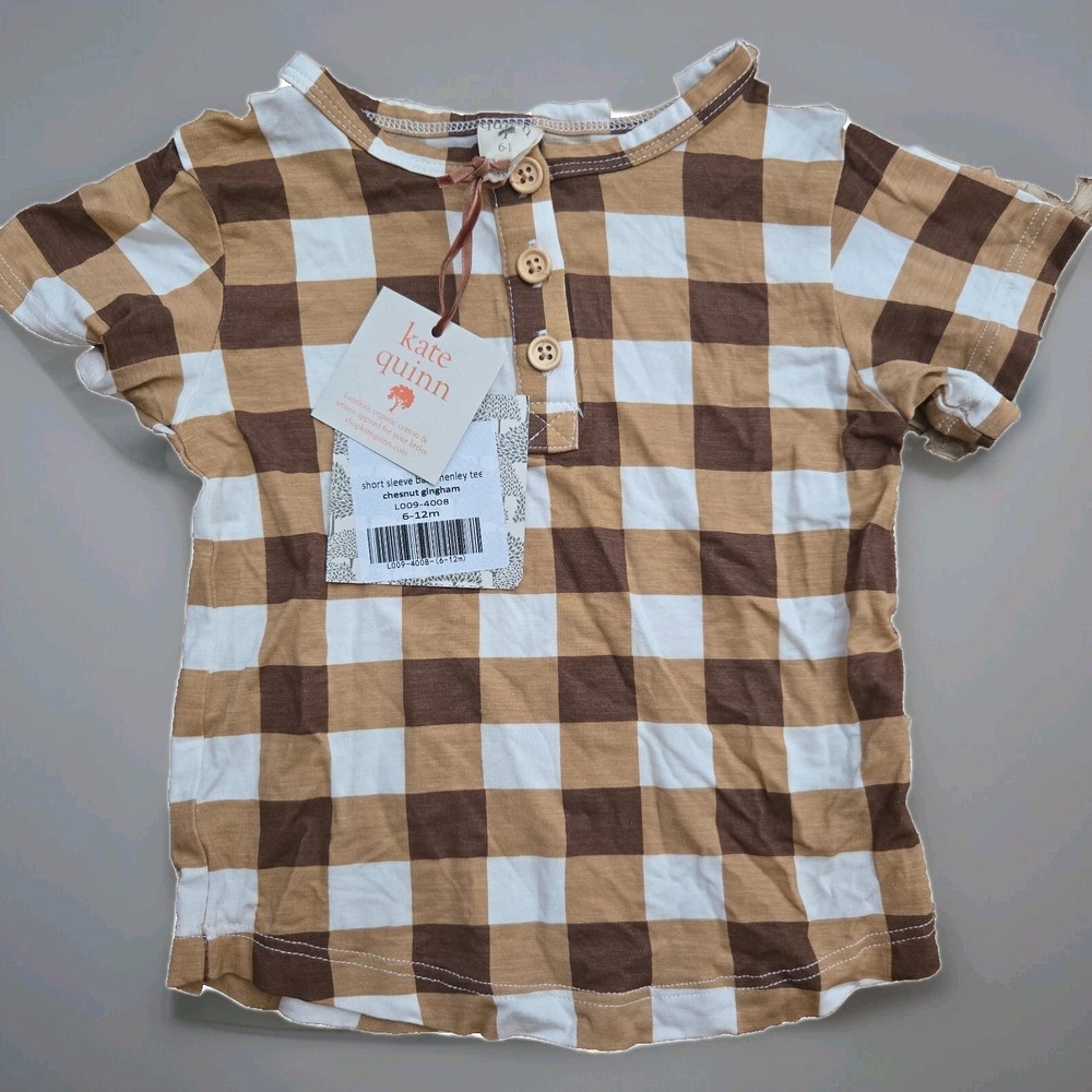 Kate Quinn Polo Short Sleeve Chestnut Gingham, Size 6-12‎ Months NWT